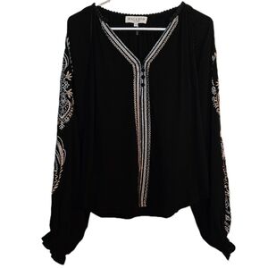 Hale Bob Black Embroidered Blouse
